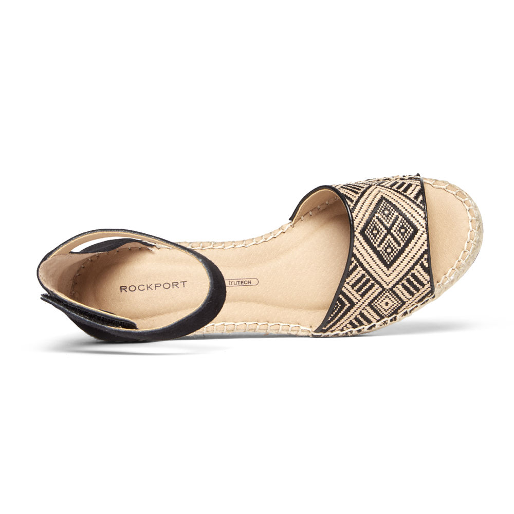 Sandálias Rockport Mulher Bege/Pretas - Marah Woven Ankle Strap - 76348RNZE